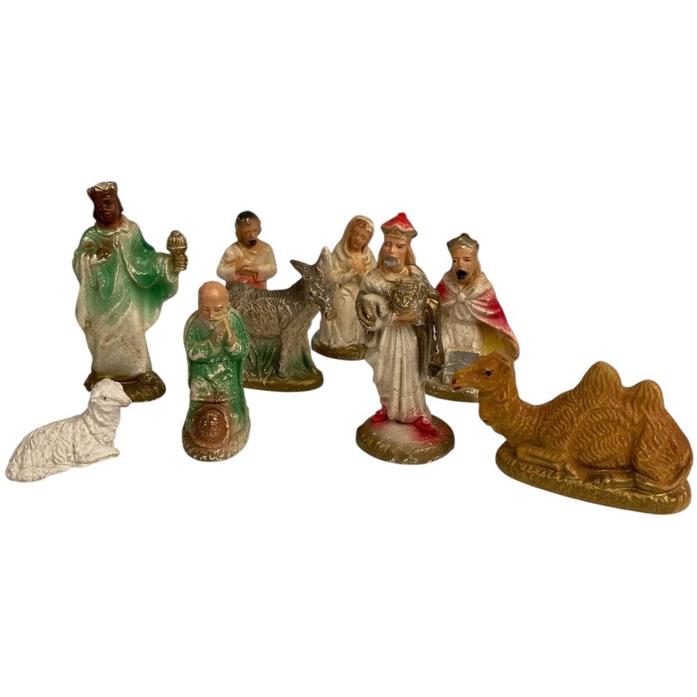 Vintage Nativity Set Figures Christmas Holiday Decoration Religious Decor AS IS